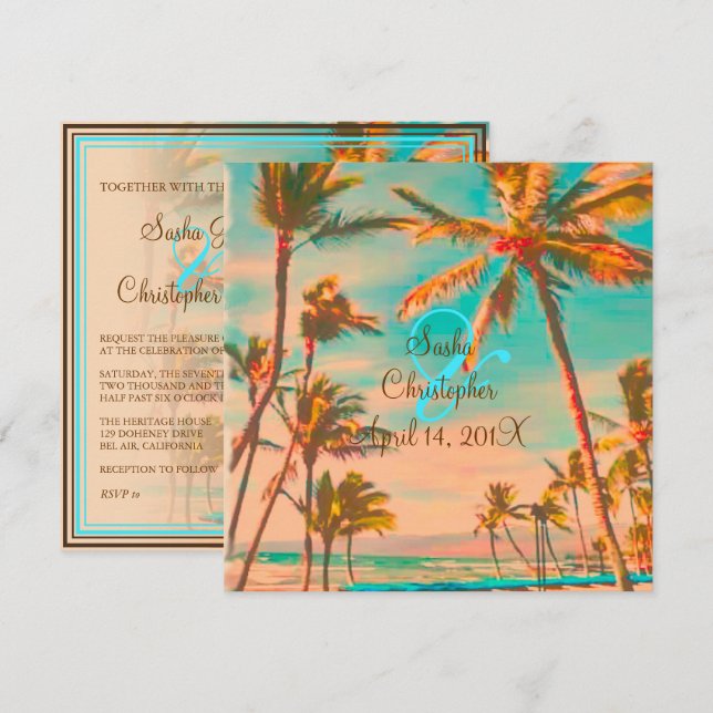 PixDezines Vintag Hawaiian Beach/aquamarin Einladung (Vorne/Hinten)