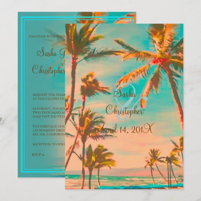 PixDezines VINTAG HAWAIIAN BEACH/AQUAMARIN Einladung (Vorne/Hinten)