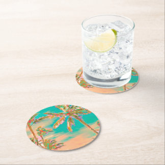 PixDezines Vintag Hawaiian Beach/Aquamarin Runder Pappuntersetzer