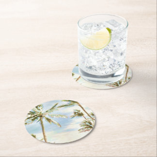 PixDezines Vintag Hawaiian Beach/Blue Runder Pappuntersetzer