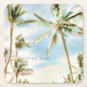 PixDezines Vintag Hawaiian Beach/Coral/Blue Rechteckiger Pappuntersetzer