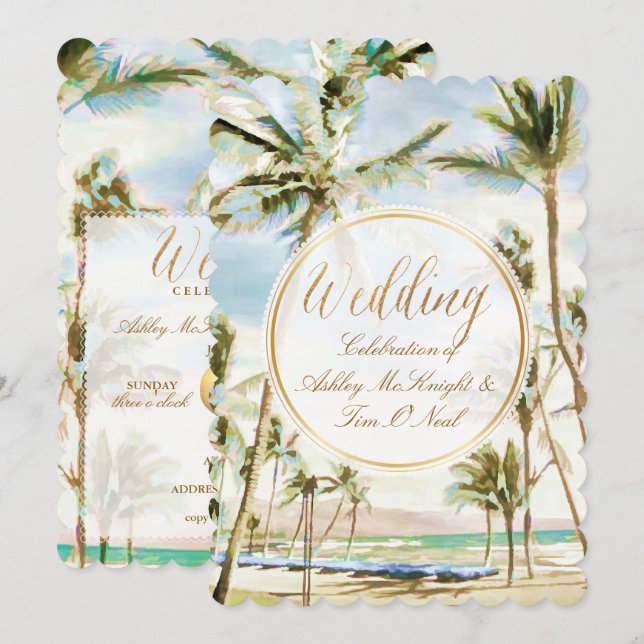 PixDezines Vintag Hawaiian Beach/Light Blue Einladung (Vorne/Hinten)