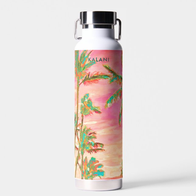 PixDezines Vintag Hawaiian Beach/Pink/Aquamarin Trinkflasche (Vorne)