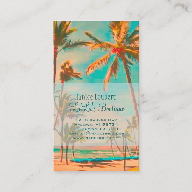 PixDezines Vintag Hawaiian Beach Scene Visitenkarte (Vorderseite)