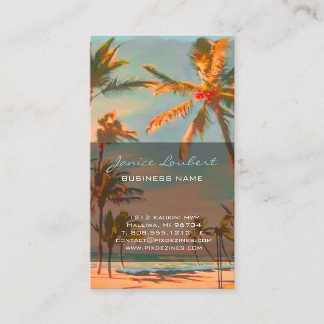 PixDezines Vintag Hawaiian Beach Scene Visitenkarte (Vorderseite)