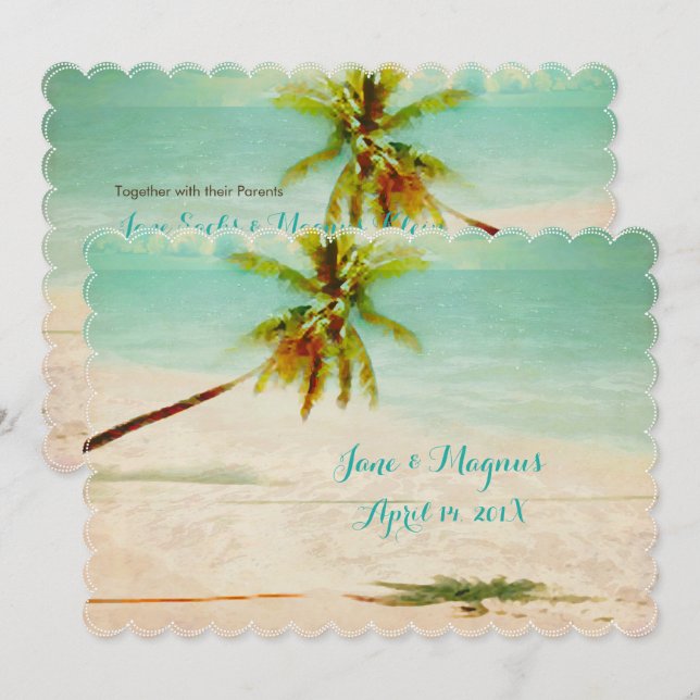 PixDezines Vintag Hawaiian Beach/Türkis Einladung (Vorne/Hinten)