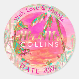 PixDezines Vintag Hawaiian Beach/Vielen Dank Runder Aufkleber
