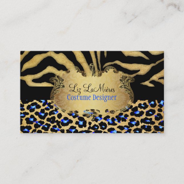 PixDezines VINTAG LEOPARD+ZEBRA+IMITATE+GOLD+LABEL Visitenkarte (Vorderseite)