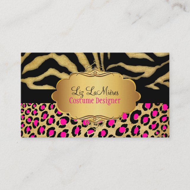 PixDezines VINTAG LEOPARD+ZEBRA+IMITATE+GOLD+LABEL Visitenkarte (Vorderseite)