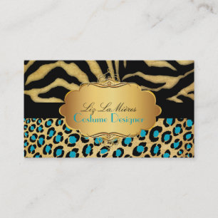 PixDezines VINTAG LEOPARD+ZEBRA+IMITATE+GOLD+LABEL Visitenkarte