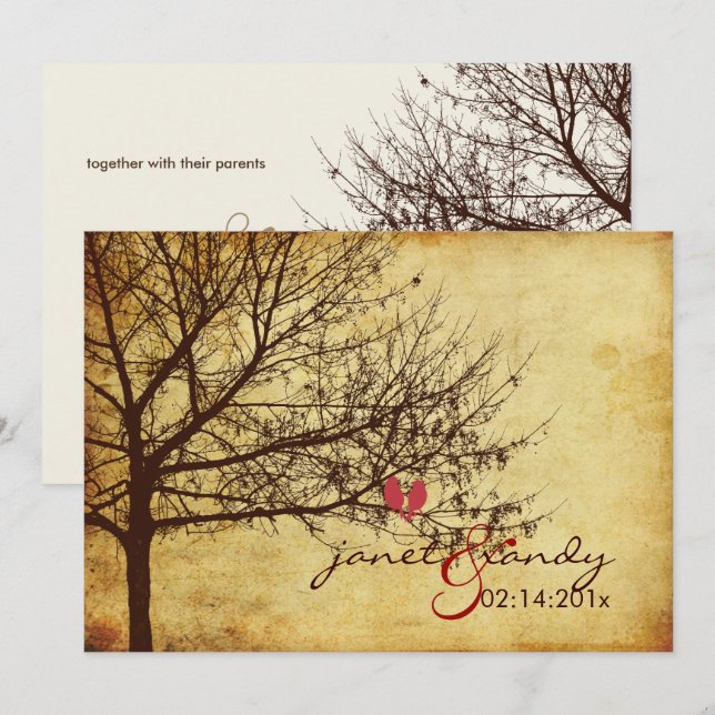 PixDezines VINTAG LOVE BIRDS Einladung (Vorne/Hinten)