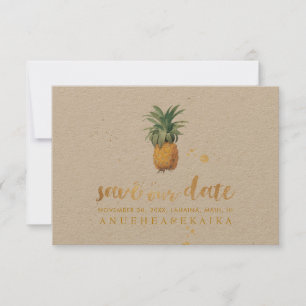 PixDezines Vintage Ananas/Imitat Gold BrushScript Save The Date