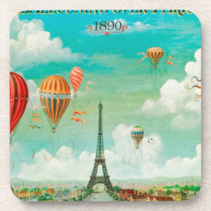 PixDezines Vintage Ballone/Eiffel/Paris Getränkeuntersetzer