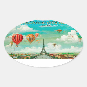PixDezines Vintage Ballone/Eiffel/Paris Ovaler Aufkleber