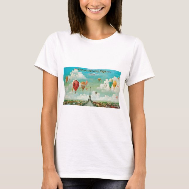 PixDezines Vintage Ballons/Eiffel/Paris T-Shirt (Vorderseite)