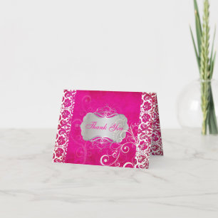 PixDezines Vintage Grunge Damask / Hot Pink Dankeskarte