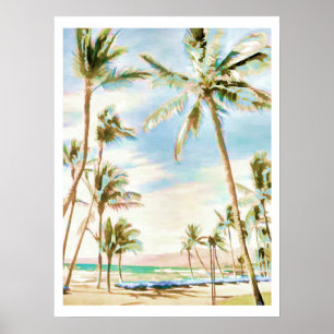PixDezines Vintage Hawaiian Strand/Hellblau Poster