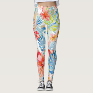 PixDezines Vintage Lush H2 Hawaii Blumige Blätter Leggings