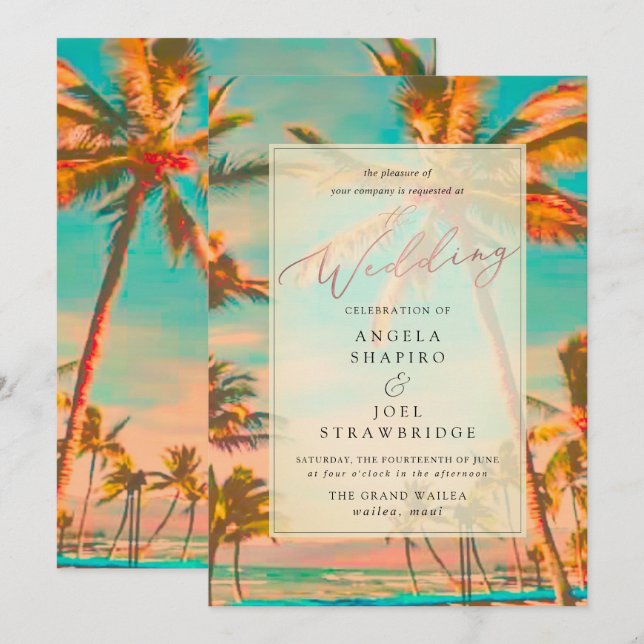 PixDezines VINTAGE PLAGE HAWAIIAN / Invitation TUR (Devant / Derrière)