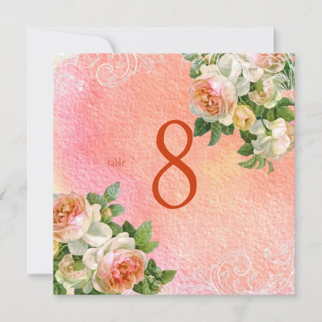 PixDezines Vintage Rose/Aquarell/Tischnummern Einladung (Vorderseite)