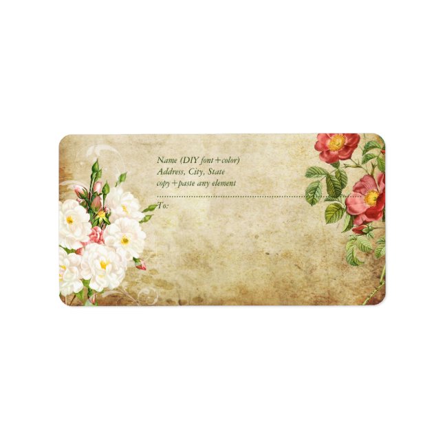 PixDezines Vintage Rose/Imitate Adressaufkleber (Vorne)