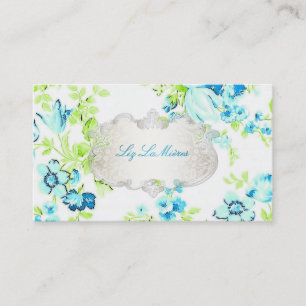 PixDezines vintage Rosen in blau Visitenkarte