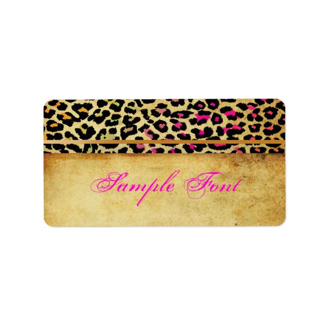 PixDezines Vintage Safari/Regenbogenleopard Adressaufkleber (Vorne)
