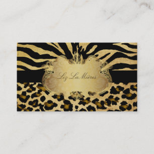 PixDezines vintage Zebra+Leopard Visitenkarte
