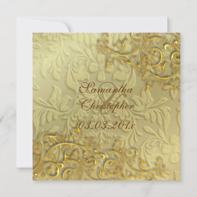 PixDezines Vintagen Imitat Gold Wirbel Einladung (Vorderseite)