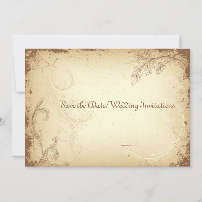 PixDezines Vintager brauner Blumenwalzenscroll Save The Date (Vorderseite)