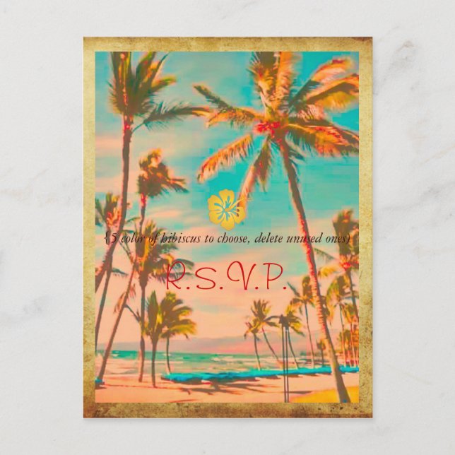 PixDezines Vintager hawaiianischer Strand/aquamari Einladungspostkarte (Vorderseite)