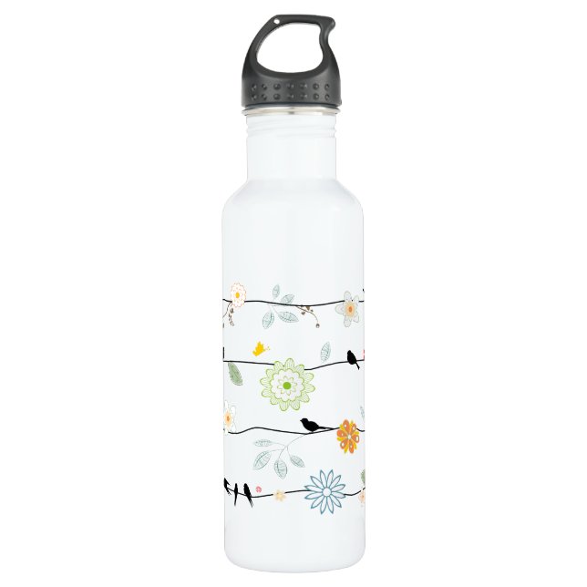 PixDezines-Vögel auf Drähten/Degenhintergrund Trinkflasche (Vorderseite)