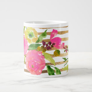 PixDezines Wasserfarbe/Blume/Rranunkulus/Gold Jumbo-Tasse