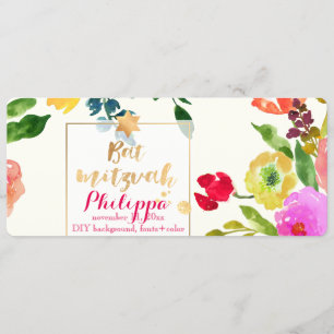PixDezines Wasserfarbe/Floral/Bat Mizwa Einladung