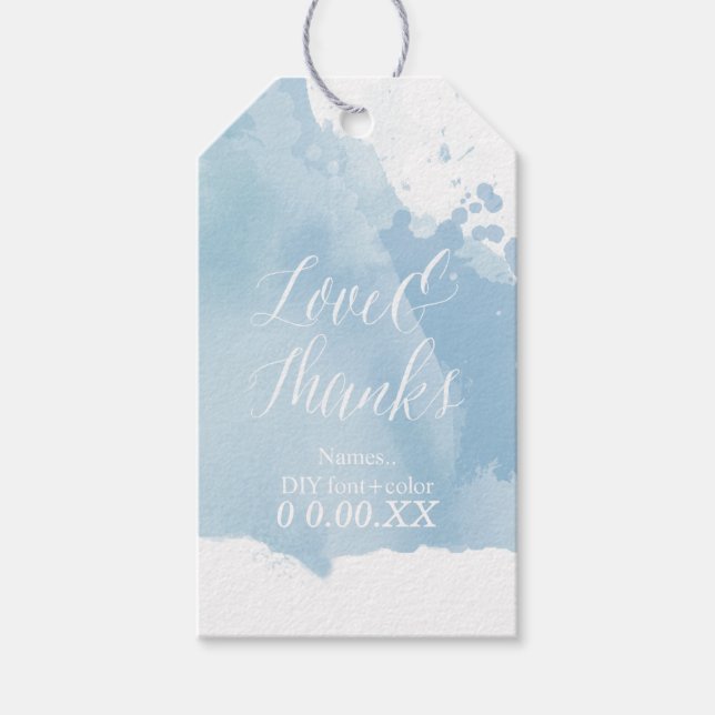 PixDezines Wasserfarbe, Serenity Blau/Liebe/Dank Geschenkanhänger (Vorderseite)