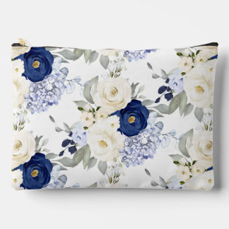 PixDezines Wasserfarben-Rosen Navy Blau Creme Zubehörtasche