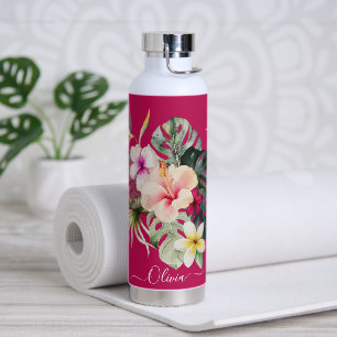 PixDezines Wasserfarben Tropisches Paradies Blumen Trinkflasche