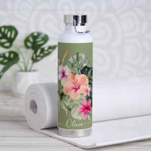 PixDezines Wasserfarben Tropisches Paradies Blumen Trinkflasche