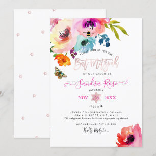 PixDezines Wasserrosen Wasserfarbe Bat Mitzwa Einladung