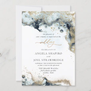 PixDezines Watercolor Abstrakt Ocean Gold Meeresra Einladung