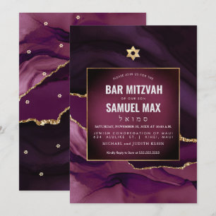 PixDezines Watercolor Agate Burgundy Mitzvah Einladung