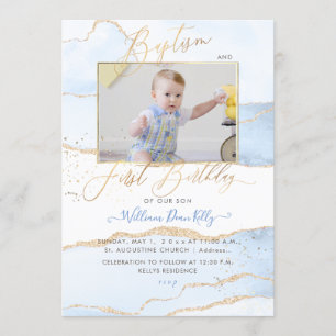 PixDezines Watercolor Agate Taufe 1. Geburtstag Einladung