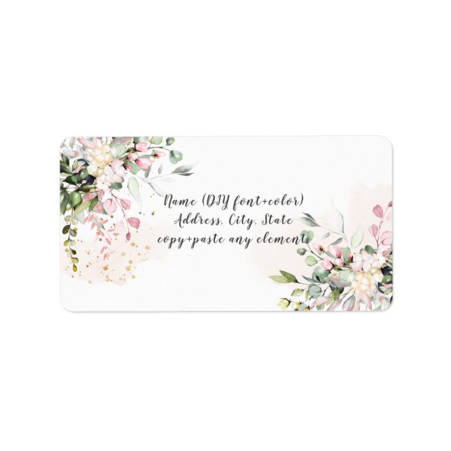 PixDezines Watercolor Bloral Blush Pink Eukalyptus Adressaufkleber (Vorne)