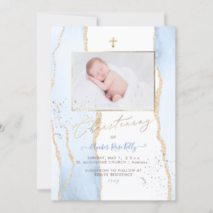 PixDezines Watercolor Blue Agate Christening Einladung