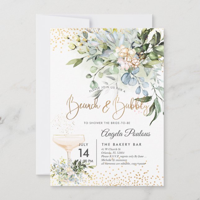 PixDezines Watercolor Blue Gum Brunch Bubbly Einladung (Vorderseite)