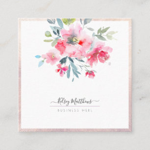PixDezines Watercolor Blumen Rosa Hauch Quadratische Visitenkarte