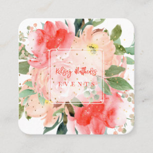PixDezines Watercolor Blush Pfingstrosen Goldstaub Quadratische Visitenkarte