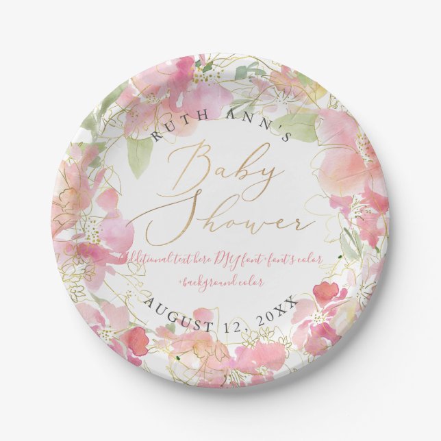 PixDezines Watercolor Blush Sweetpea Kinderdusche Pappteller (Vorderseite)