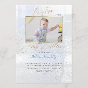 PixDezines Watercolor Brushed Taufe 1. Geburtstag Einladung