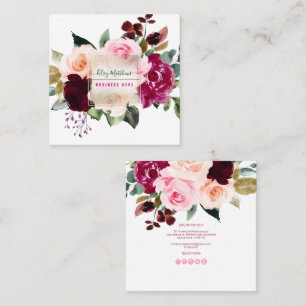 PixDezines Watercolor Burgundy Blush Blume Quadratische Visitenkarte